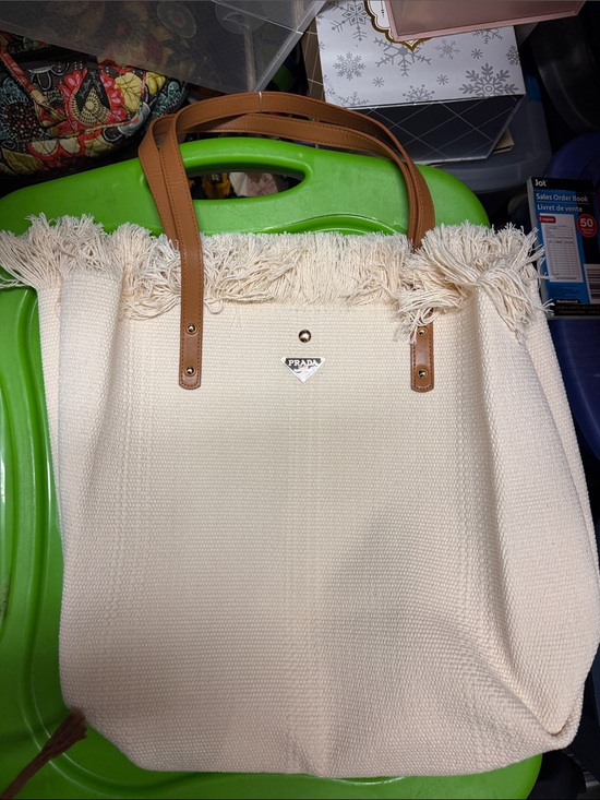 Prada Handbags - Prada Cream Tote with Fringe Accents